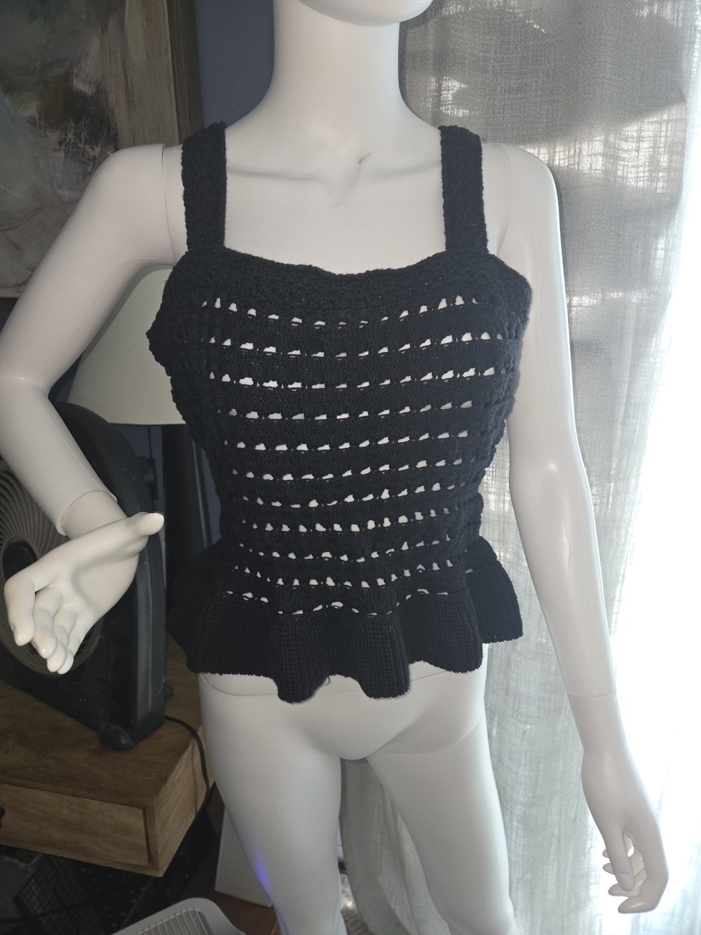 J. Crew Black Crochet Peplum Camisole